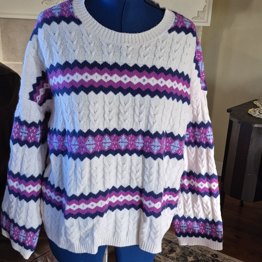 Ann Taylor LOFT Womens Fair Isle Nordic Cabincore Ski Cable Knit SzXXL.($1265) - Picture 4 of 16